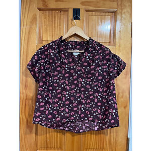 Trovata Birds of Paradise Clover Ruffle Sleeve Cotton Silk Blouse Plum Blossom